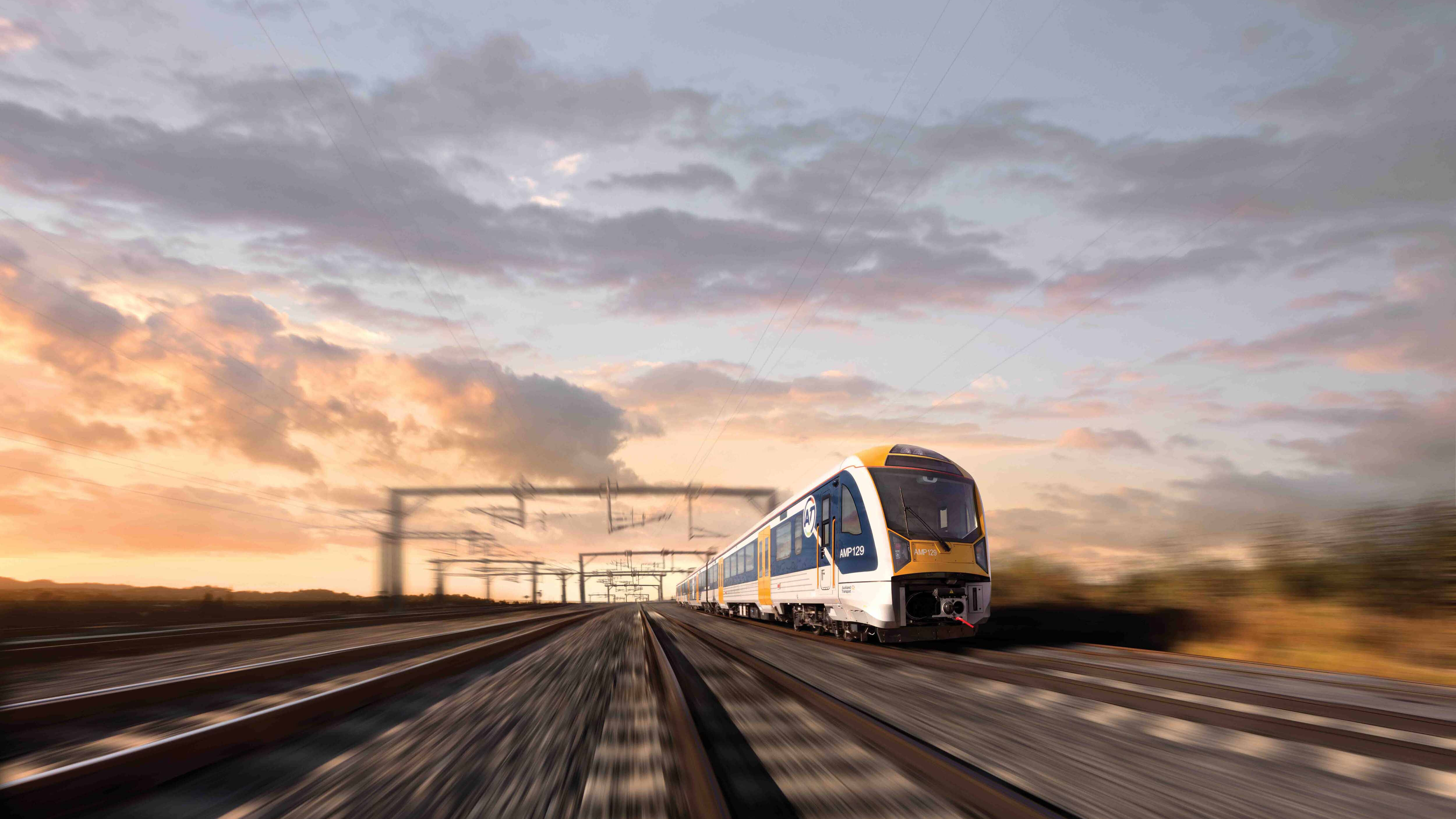 A train travelling at speed. 