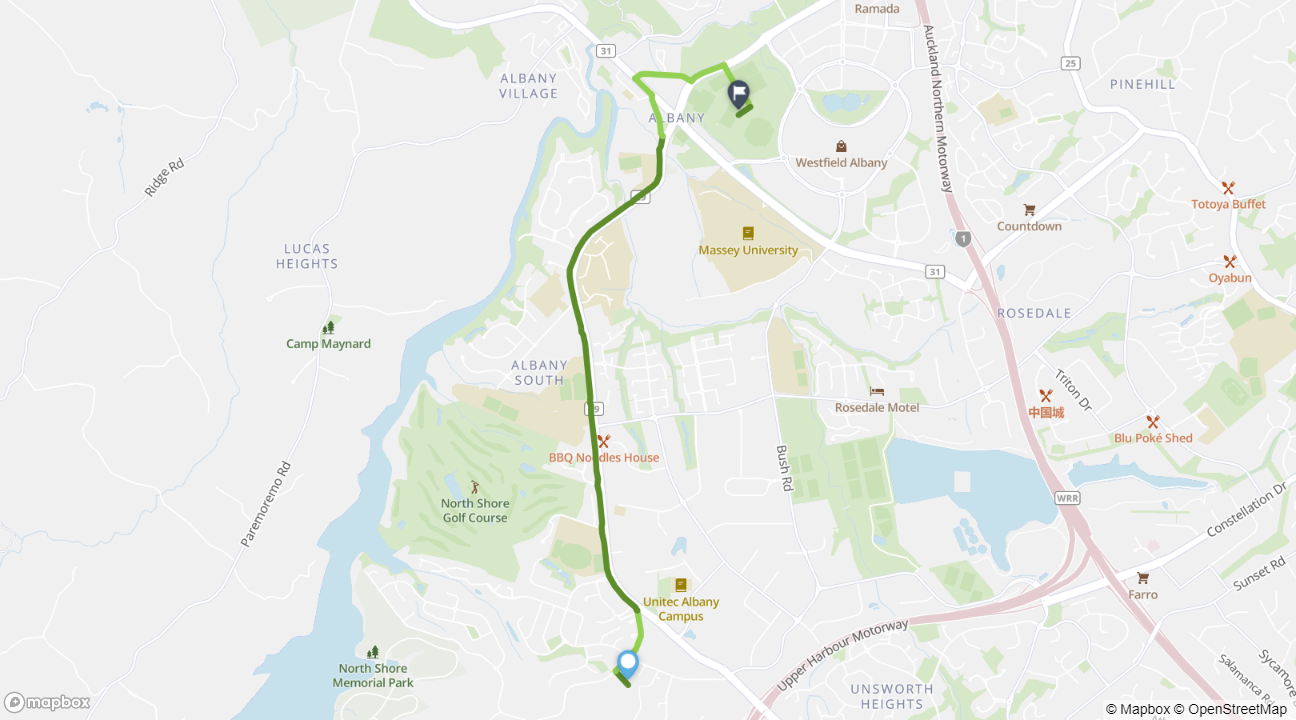 Schnapper Rock to North Harbour Stadium cycle route map