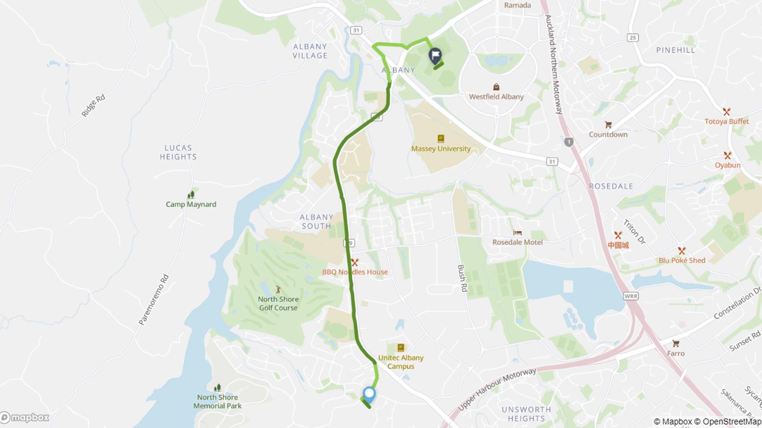 Schnapper Rock to North Harbour Stadium cycle route map