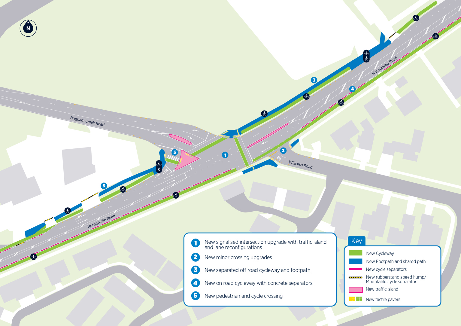 Map of the cycleway on Hobsonville Road near Brigham Creek Road.