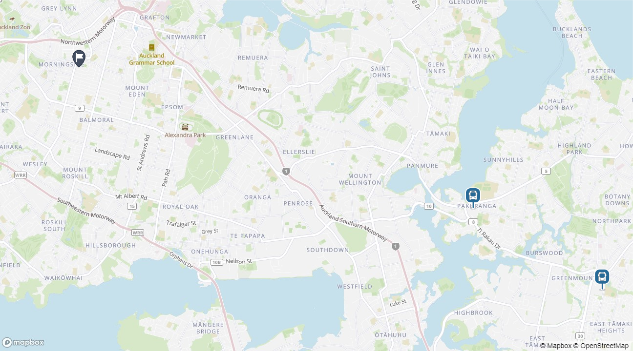 Map showing special event bus stops at Botany and Pakuranga Plaza.