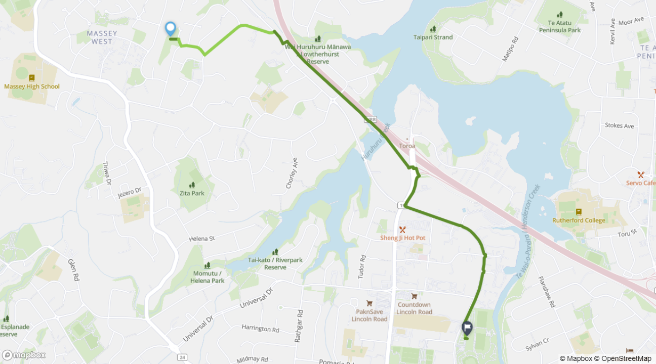 Massey to The Trusts Arena cycling route map