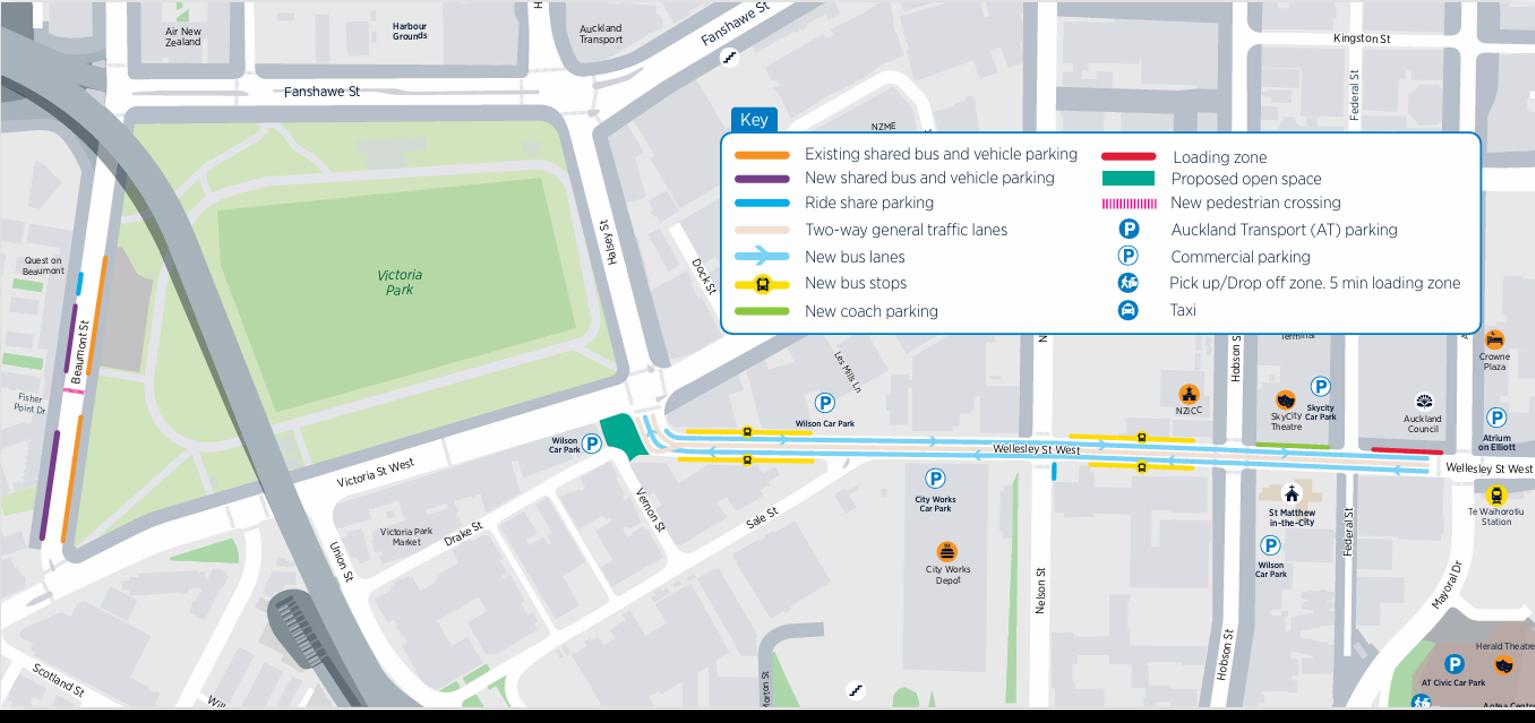 Map of Wellesley Street bus lane improvements.