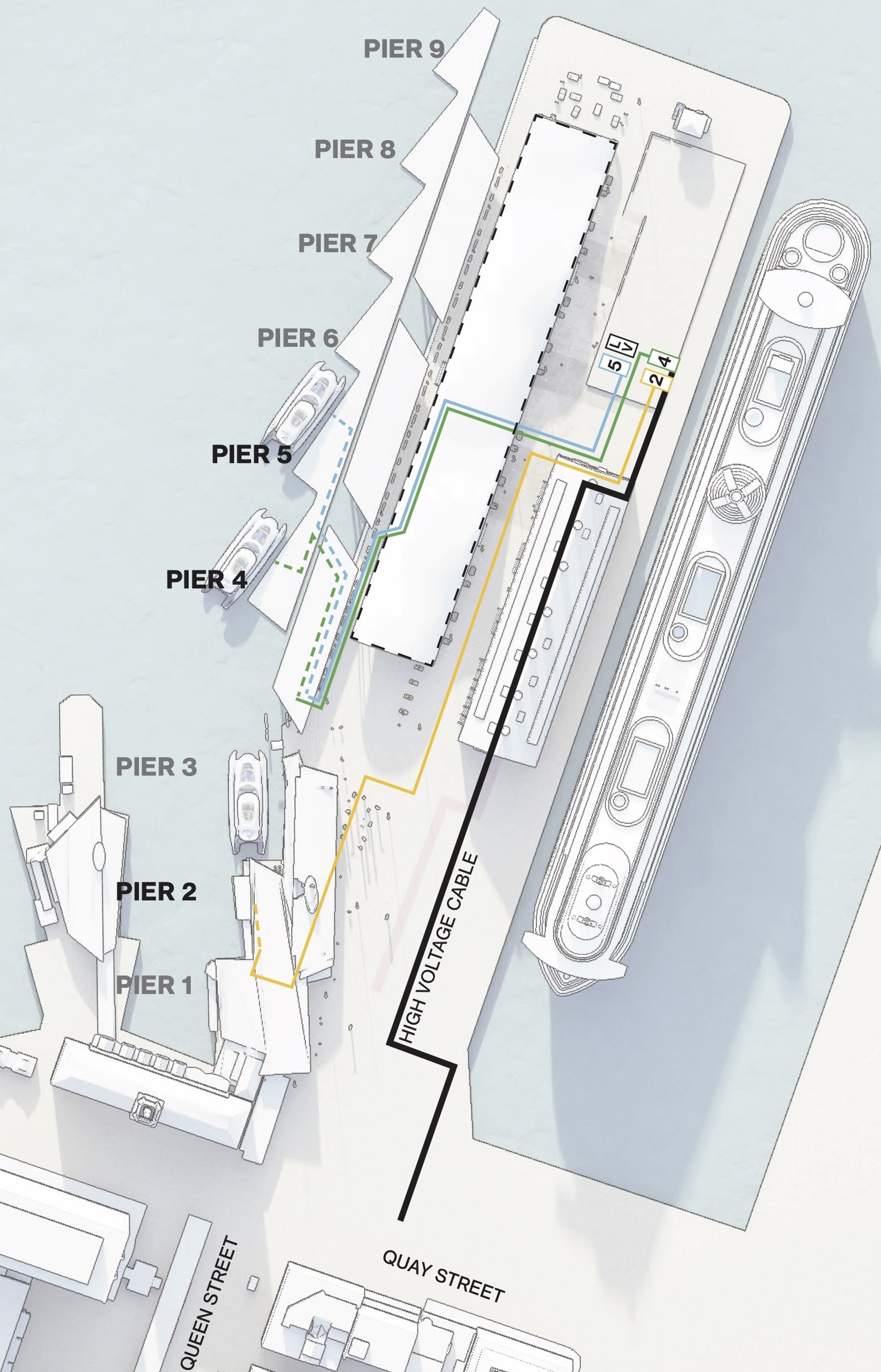 Queens Wharf cable map