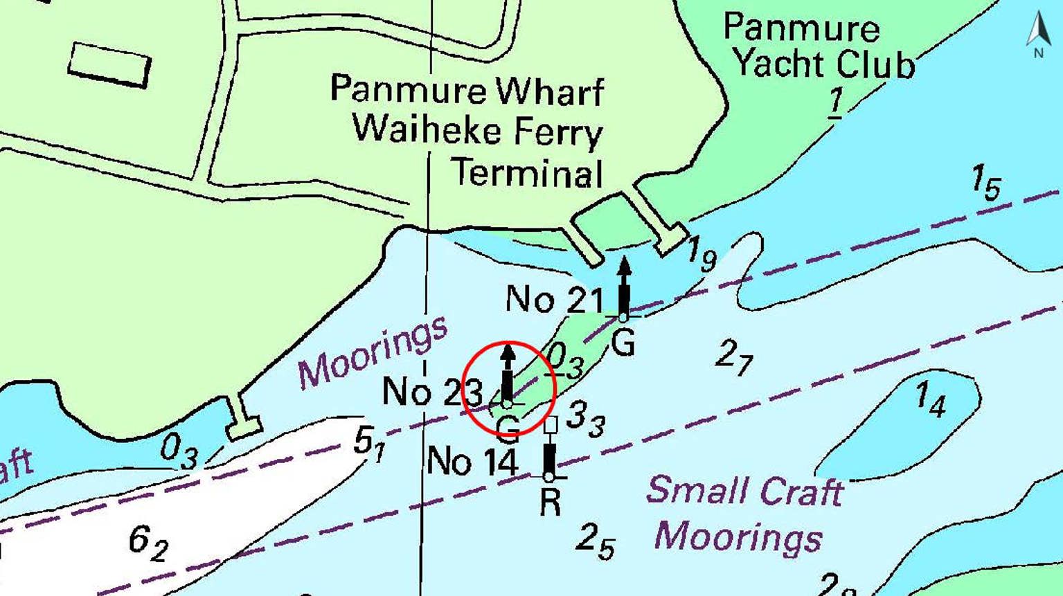 Map showing Panmure Wharf, Waiheke Ferry Terminal, Panmure Yacht Club, and mooring areas.
