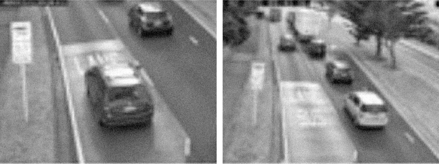 Example of infringement images, showing a car driving in a special vehicle lane.