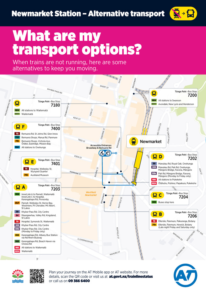 Map showing alternative transport options at Newmarket Station