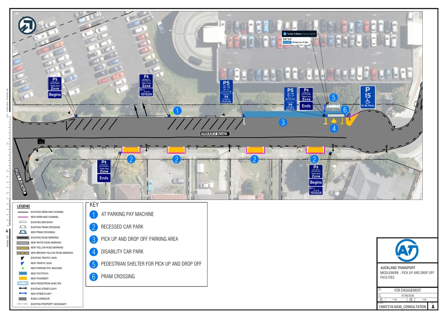 Map showing the proposed pick up and drop off locations at Middlemore Station.