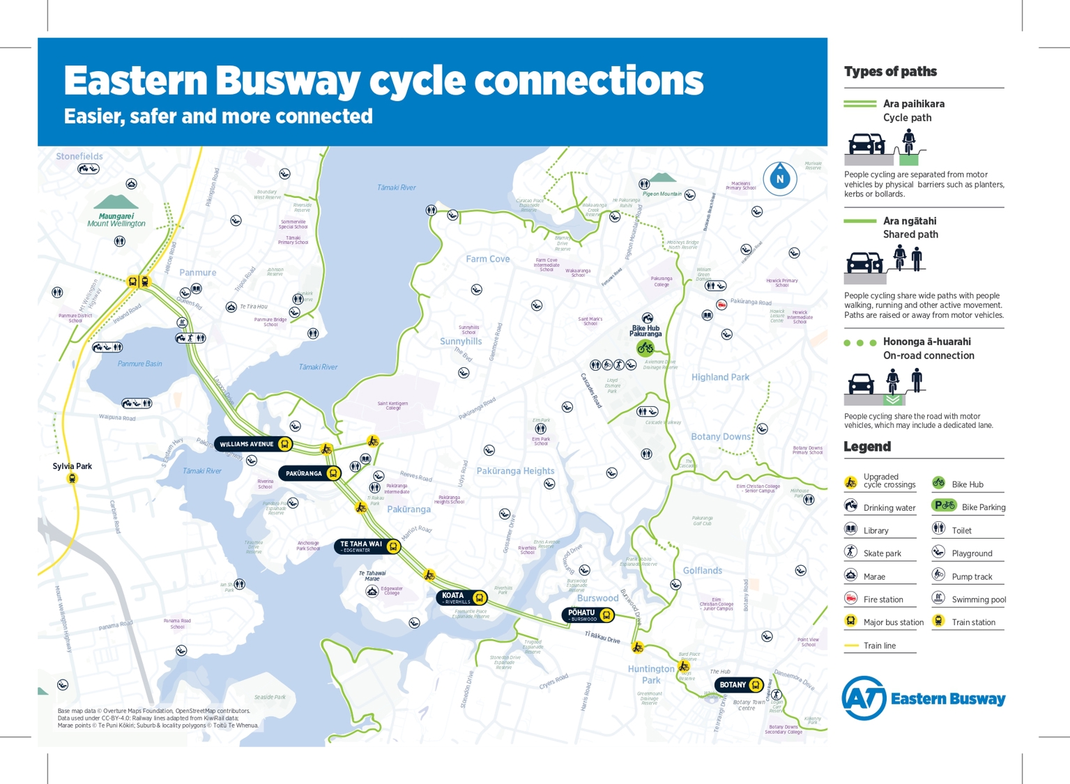 Infographic style map of eastern busways cycle connections.