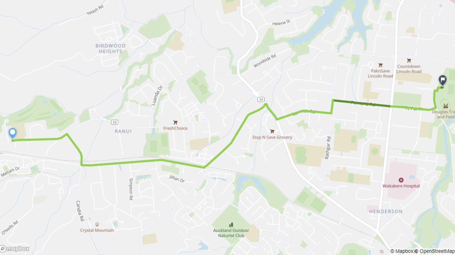 Swanson to The Trusts Arena cycling route map