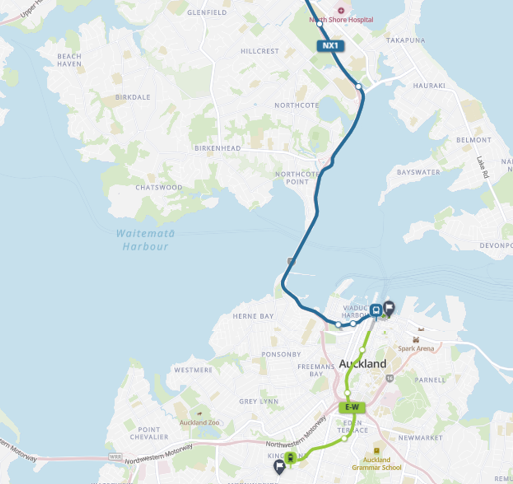 North Shore to Eden Park bus + train map