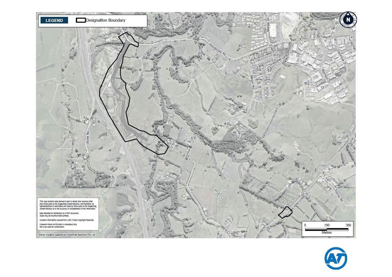 Aerial map showing the project corridor and boundary for this designation.