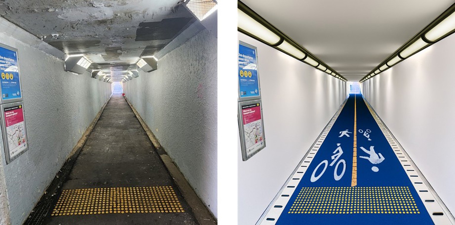 Artist’s impression of the improvements planned at the Glen Innes underpass, including resurfacing, repainting, lighting and drainage enhancements and fencing and balustrade renewal. 