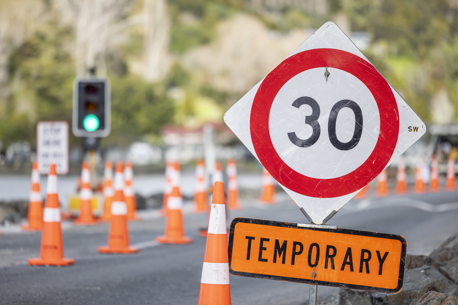 Temporary road works signage.