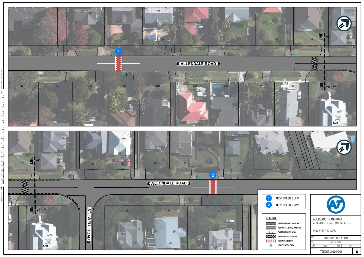Map showing the planned safety improvements on Allendale Road, Mount Albert.