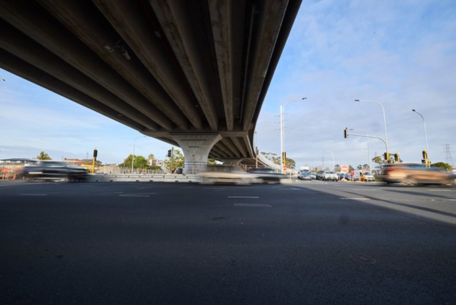 Traffic passing underneath the newly opened Ra Hihi flyover.