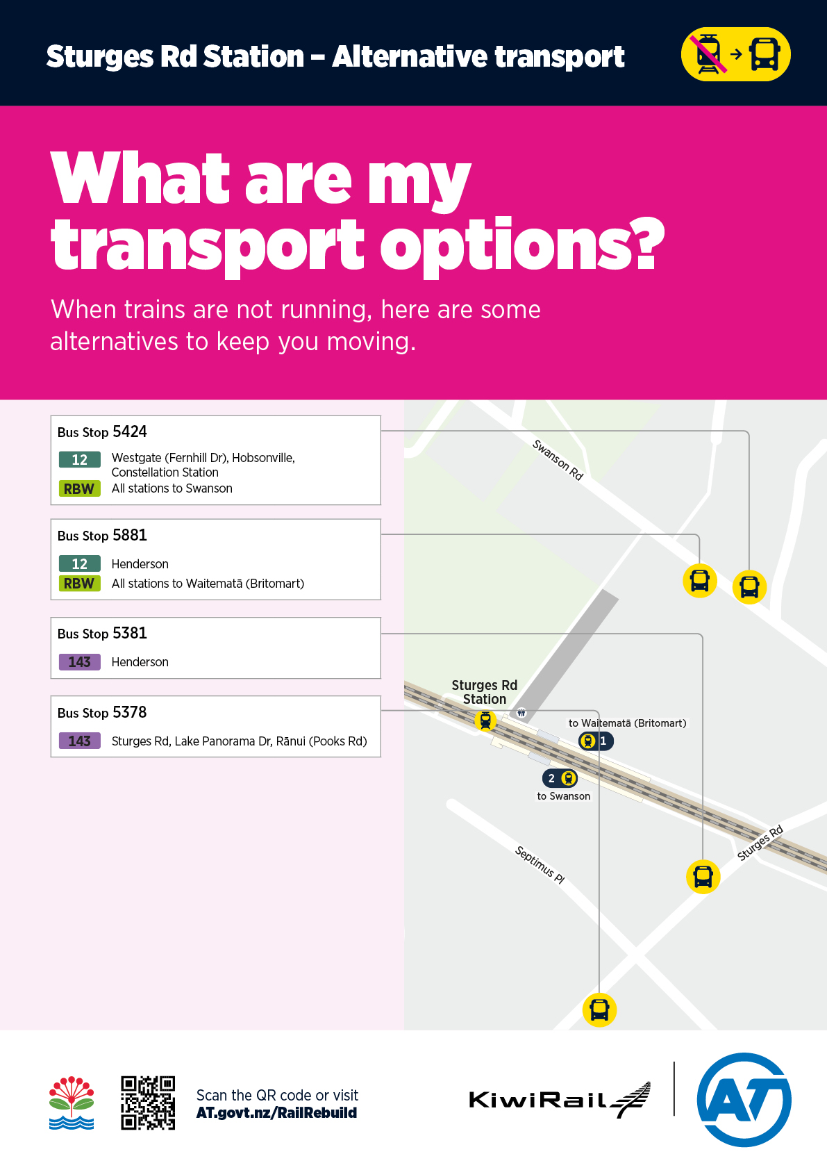 Map of alternative transport options for Sturges Road Station.