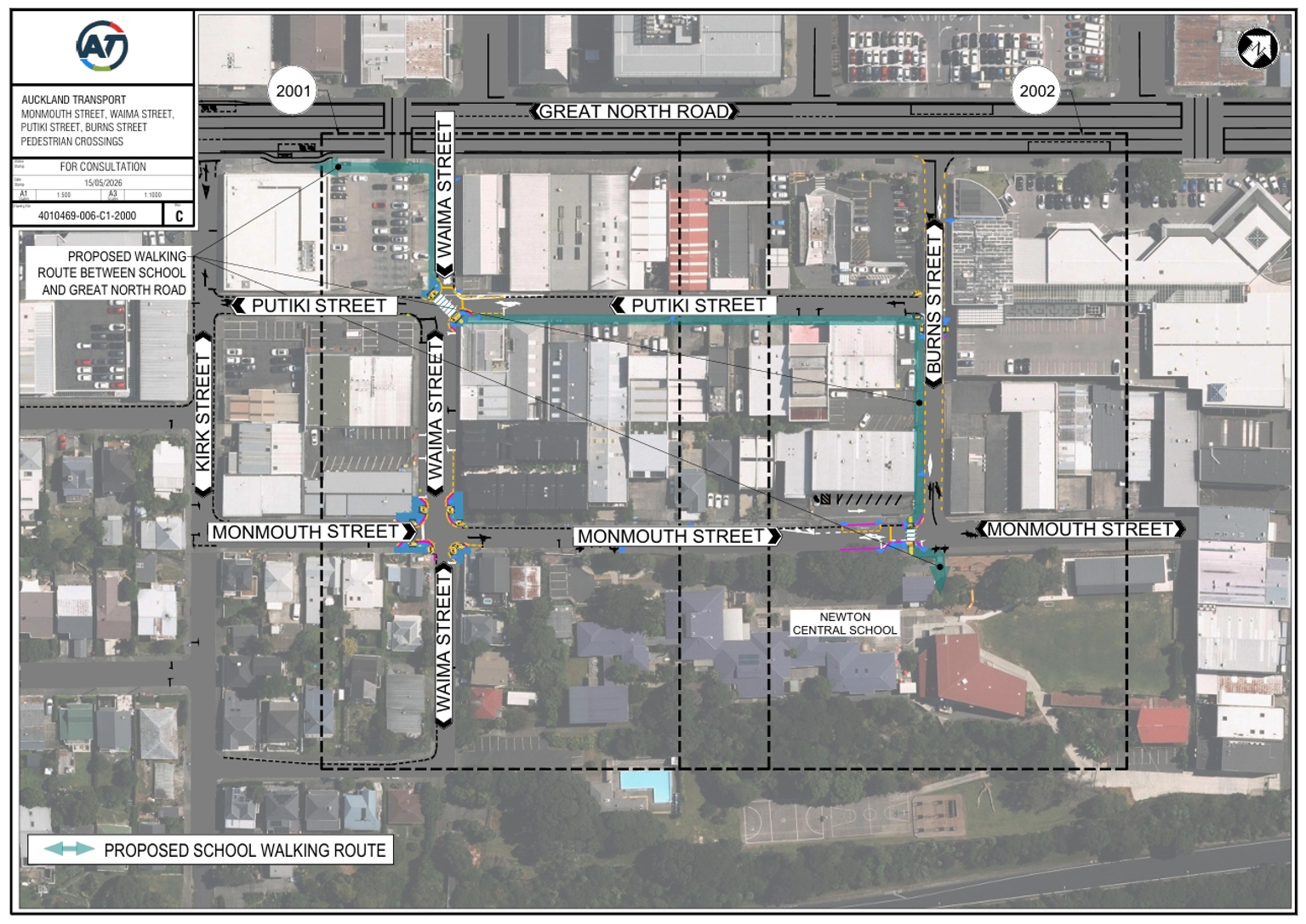 Map showing the area around Monmouth Road where works are planned.
