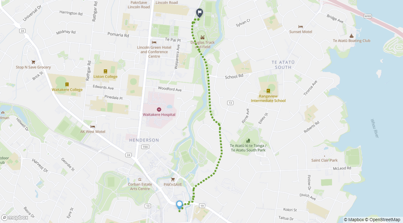 Henderson to The Trusts Arena walking route map