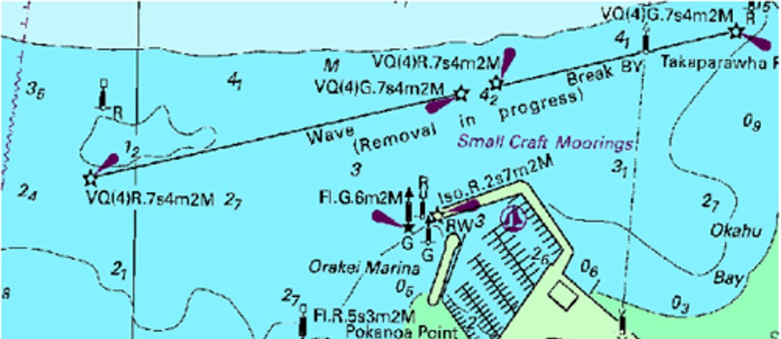 Map showing Orakei Marina with nearby small craft moorings, markers.