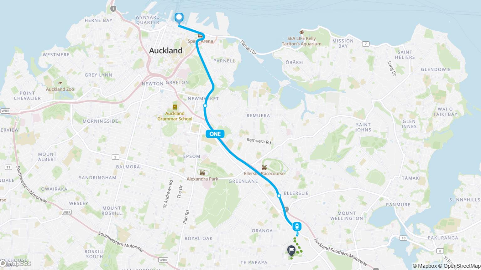 Britomart to Penrose Station train route map