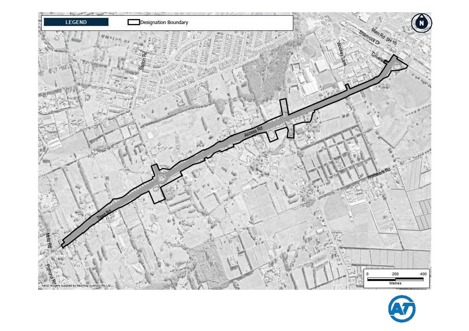 Aerial map showing the project corridor and boundary for this designation.