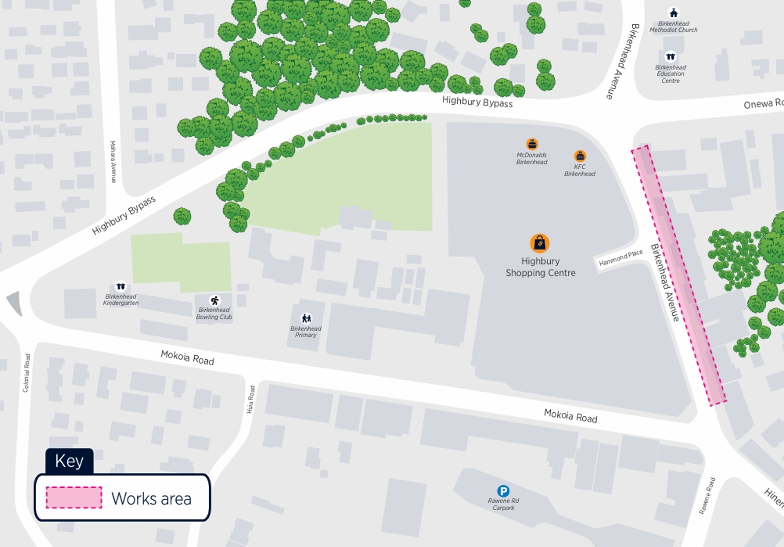 Map showing the location of the works to improve the footpath along Birkenhead Avenue.