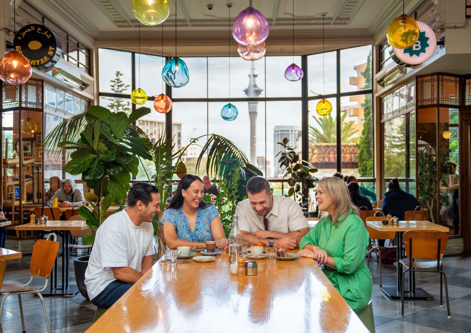 Four friends getting a meal.
