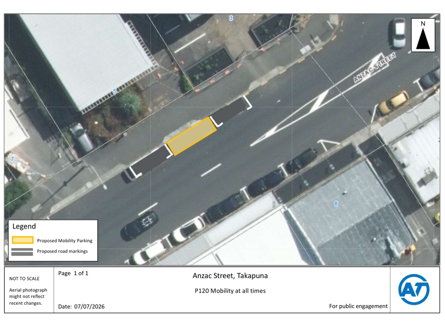 Map showing the location of the new proposed mobility parking space at 5 Anzac Avenue Takapuna.