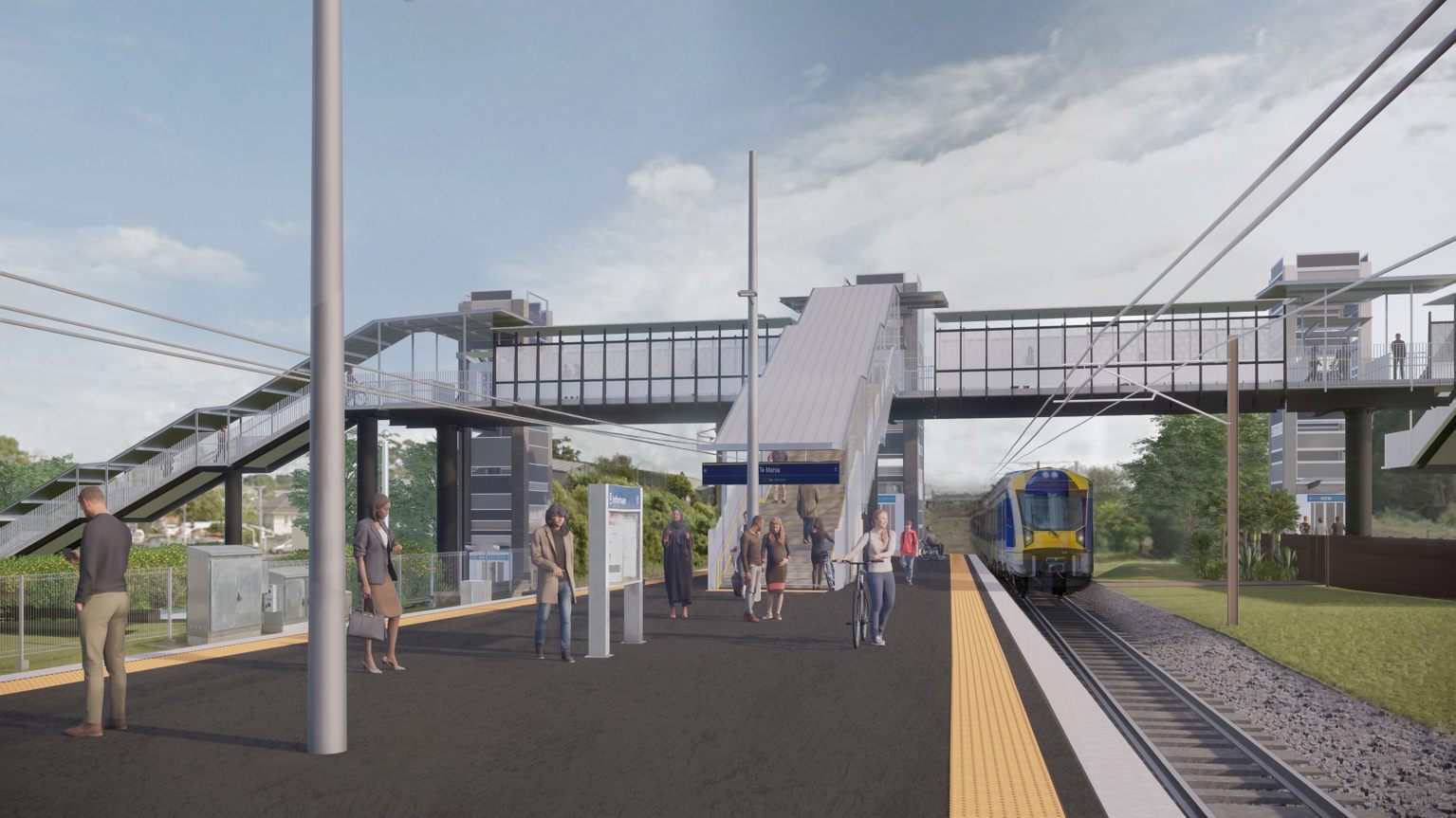 Final render of Te Mahia Station pedestrian access bridge.