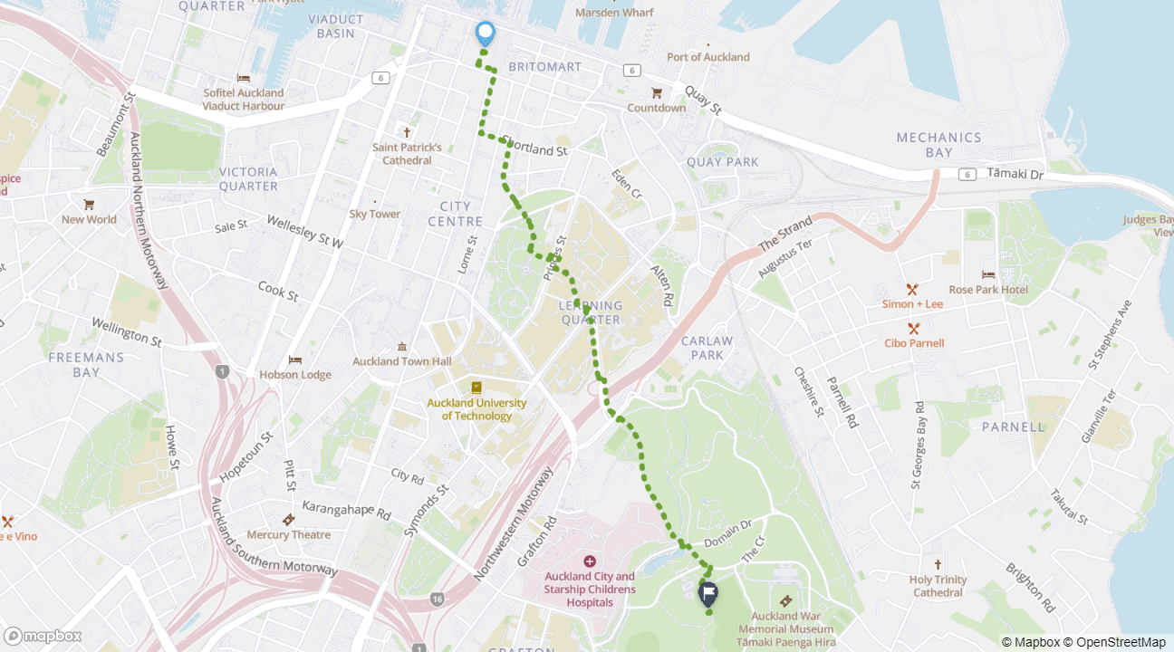 City Centre to Auckland Domain walking route map