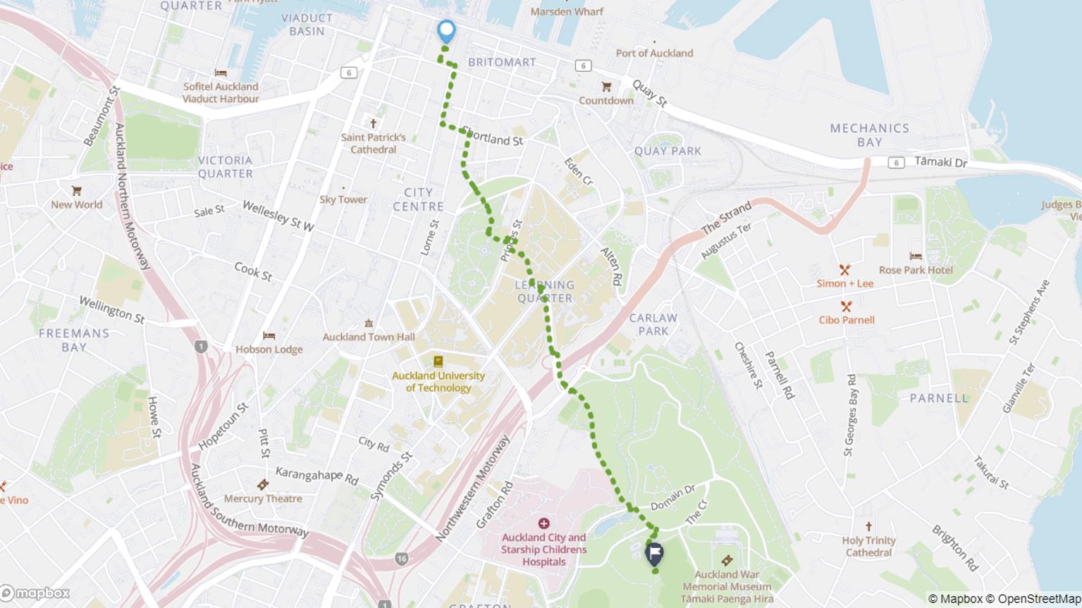 City Centre to Auckland Domain walking route map