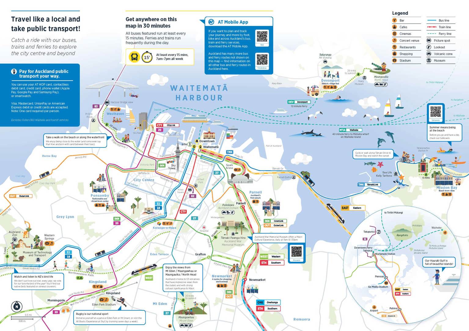 Map showing various attractions around Auckland