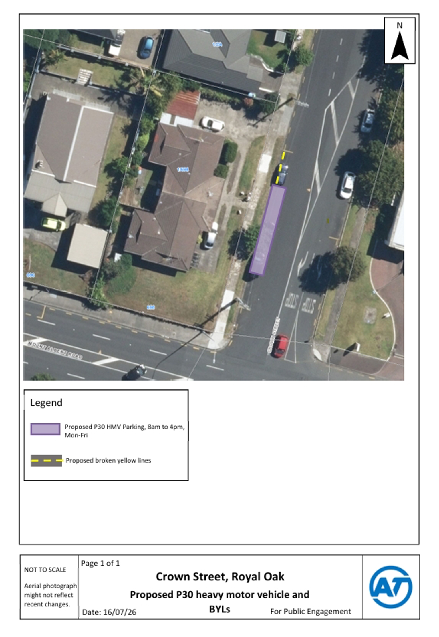 Map showing the proposed changes on Crown Street in Royal Oak.