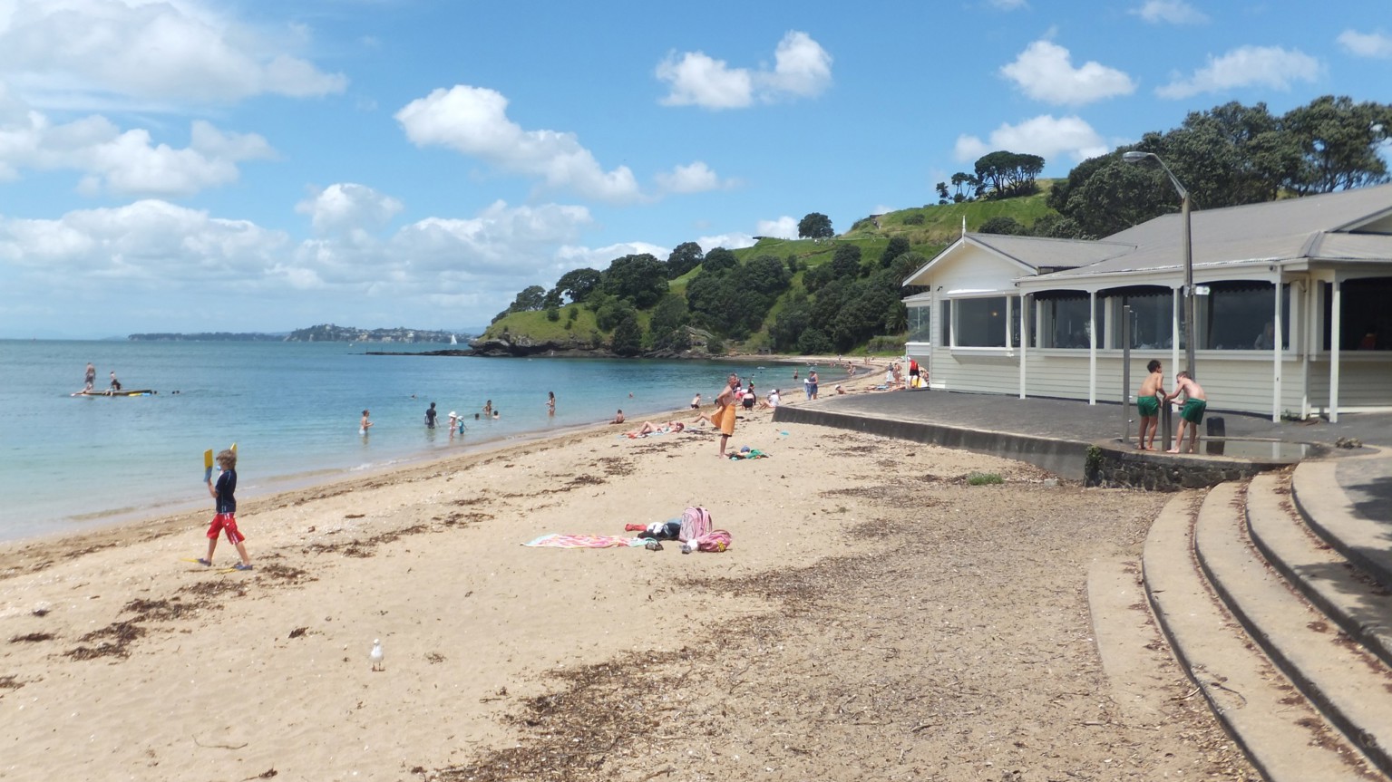 Beach in Devonport with building and steps seen to the right