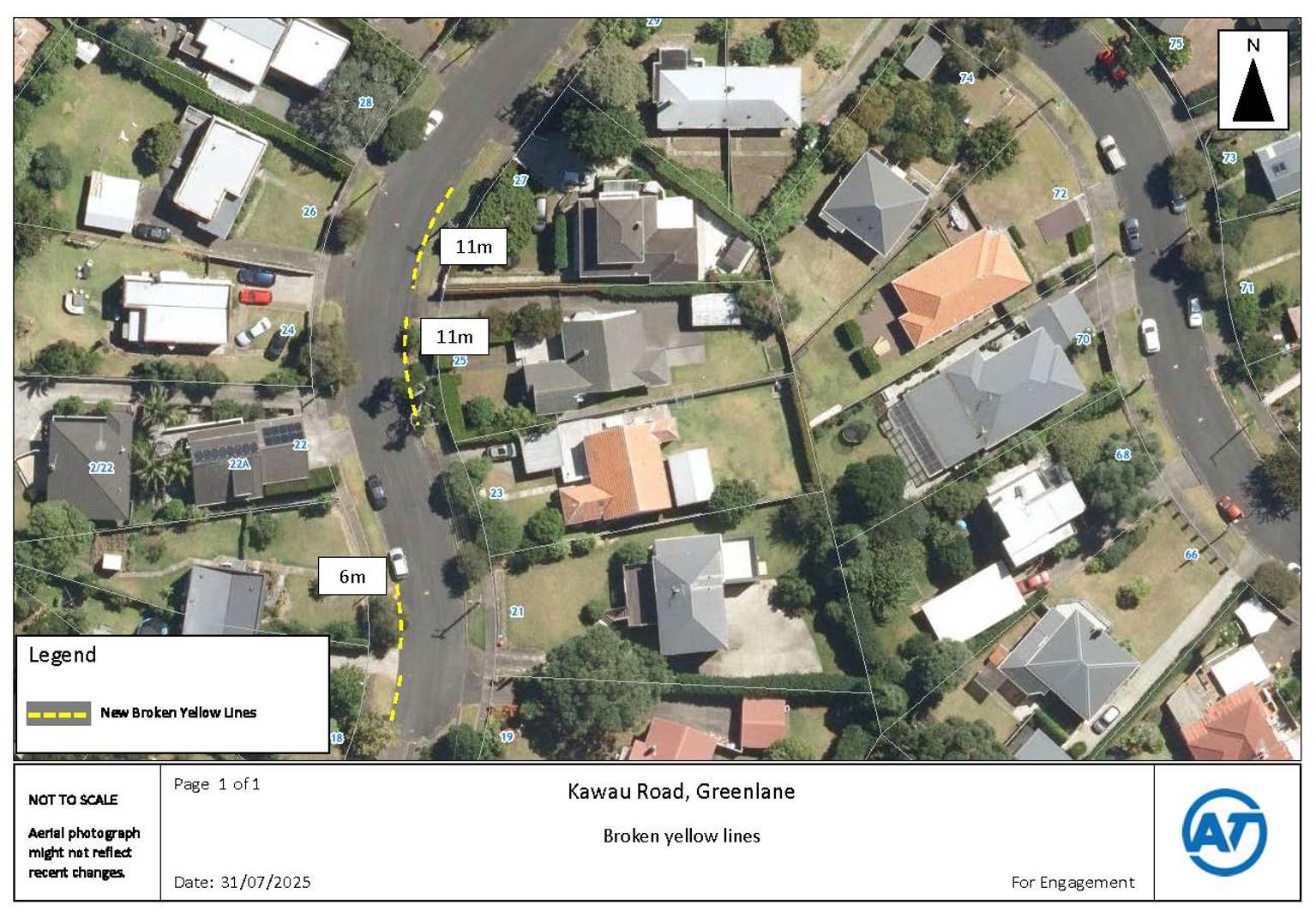 Detailed design drawing of Kawau Road proposed changes. 