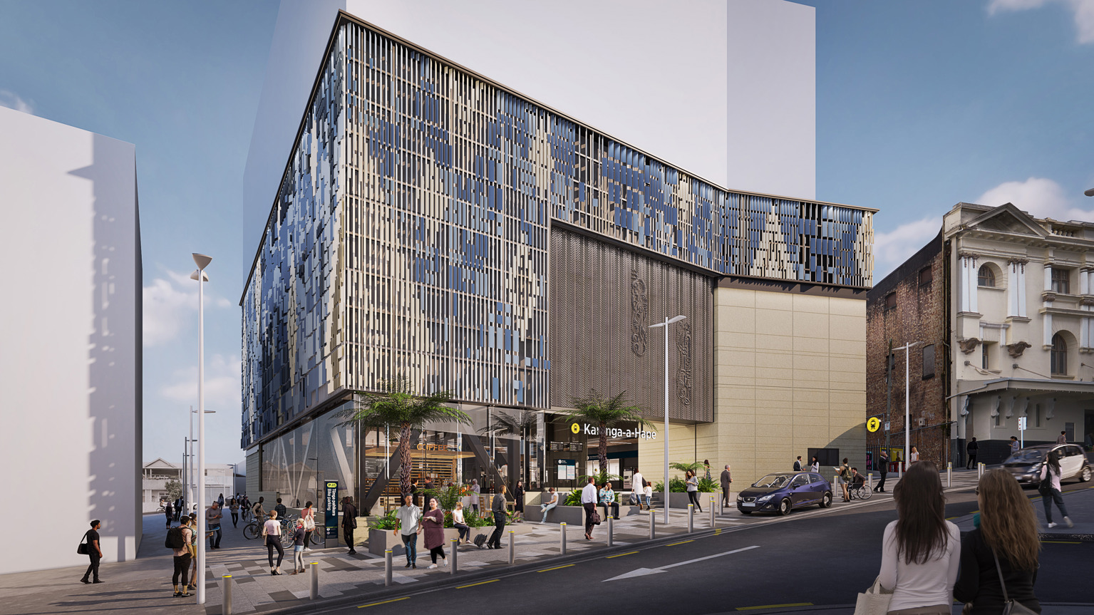 3D rendering of the outside of Karanga-a-Hape Station