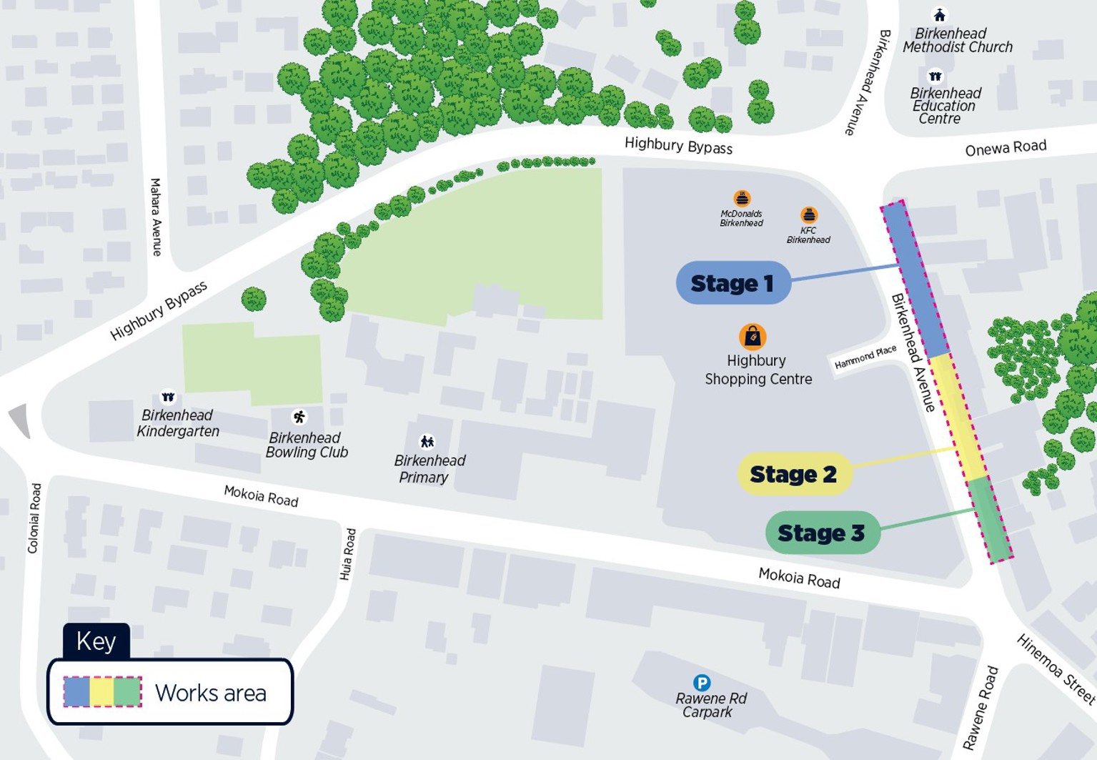 Map showing the location of the works to improve the footpath along Birkenhead Avenue.