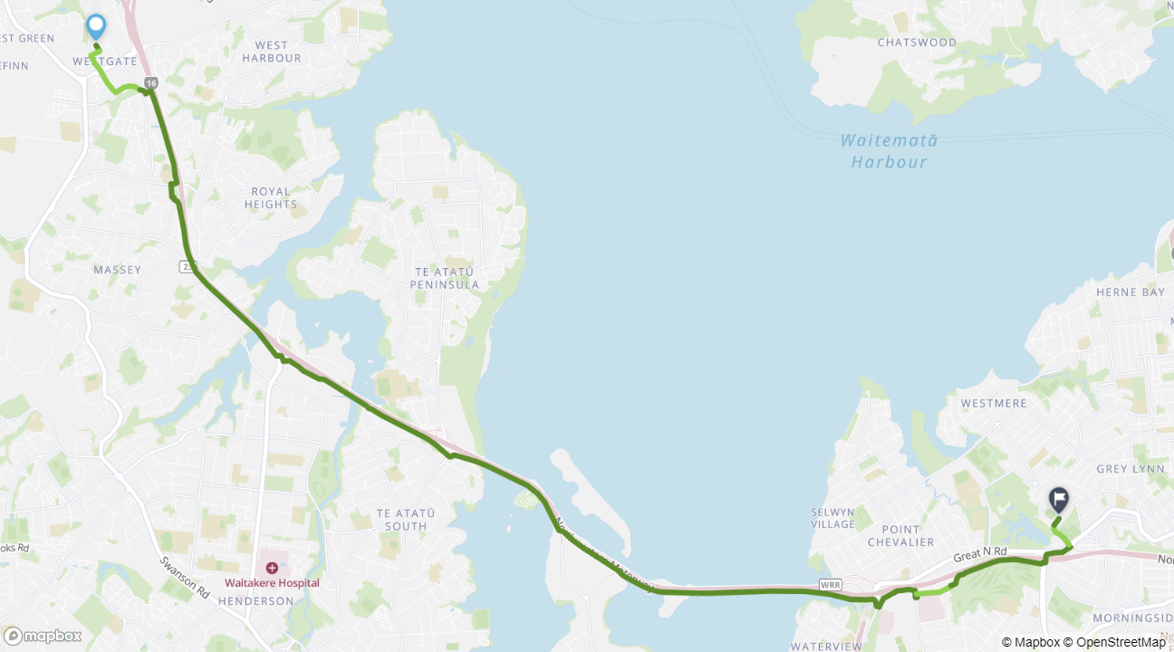 Westgate to Western Springs Stadium cycle route map